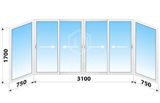 Раздвижное алюминиевое остекление балкона II-29 4600x1700