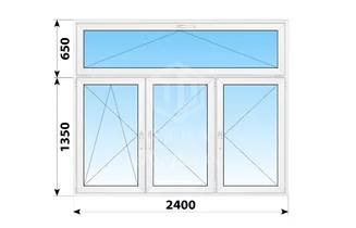 Трехстворчатое пластиковое окно в пол с откидной фрамугой 2400x2000 ПО-П-П
