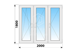 Трехстворчатое пластиковое окно в пол 2000x1800 ПO-П-П