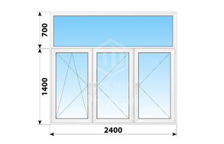 Трехстворчатое Французское пластиковое окно с глухой фрамугой 2400x2100 ПО-П-П