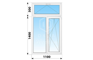 Двухстворчатое  пластиковое окно в пол с откидной фрамугой 1100x1900 Г-ПО