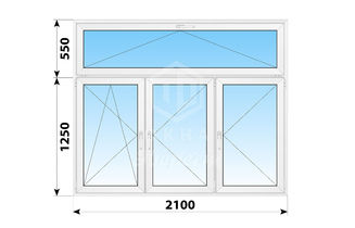 Трехстворчатое пластиковое окно в пол с откидной фрамугой 2100x1800 ПО-П-П
