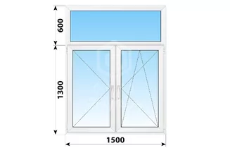 Двухстворчатое Французское пластиковое окно с глухой фрамугой 1500x1900 П-ПО