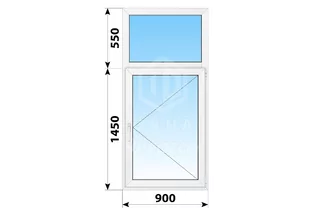 Поворотное окно пвх с глухой фрамугой 900x2000