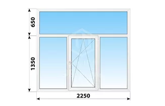 Трехстворчатое Французское пластиковое окно с глухой цельной фрамугой 2250x2000 Г-ПО-Г