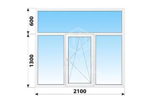 Трехстворчатое Французское пластиковое окно с глухой фрамугой 2100x1900 Г-ПО-Г