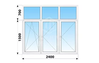 Трехстворчатое Французское пластиковое окно с глухой фрамугой 2400x2200 ПО-П-П