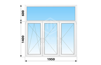Трехстворчатое Французское пластиковое окно с глухой фрамугой 1950x2000 ПО-П-П