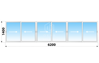 Раздвижное алюминиевое остекление балкона И-700А 6200x1400