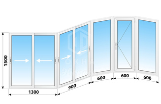 Раздвижное алюминиевое остекление балкона П-3М 4000x1500