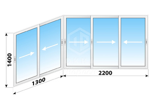 Раздвижное алюминиевое остекление балкона И-155 3500x1400