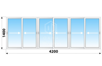 Раздвижное алюминиевое остекление балкона И-155 4200x1400