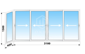 Раздвижное алюминиевое остекление балкона П-43 3500x1500