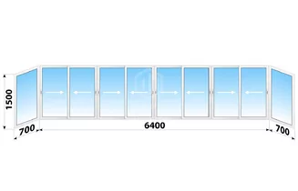 Раздвижное алюминиевое остекление балкона 1-515/9М 7800x1500