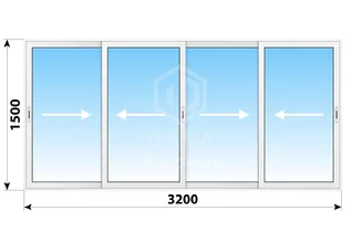 Раздвижное алюминиевое остекление балкона 1-515/9Ш 3200x1500