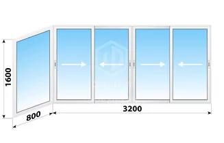 Раздвижное алюминиевое остекление балкона II-18 4000x1600