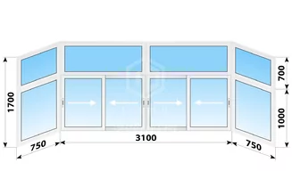 Раздвижное алюминиевое остекление балкона II-29 4600x1700 с фрамугой