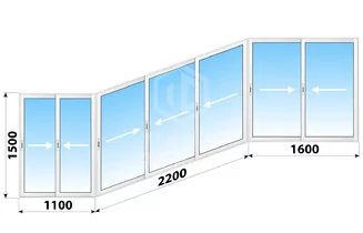 Раздвижное алюминиевое остекление балкона П-3 4900x1500
