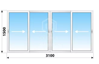 Раздвижное алюминиевое остекление балкона П-43 3100x1500