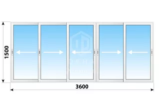 Раздвижное алюминиевое остекление балкона П-44М 3600x1500