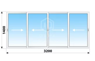 Раздвижное алюминиевое остекление балкона П-55 3200x1400