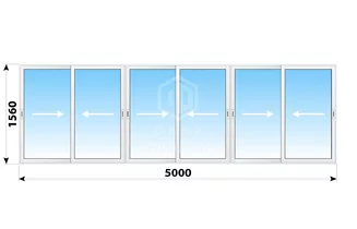 Раздвижное алюминиевое остекление балкона Башня Смирновская 5000x1560