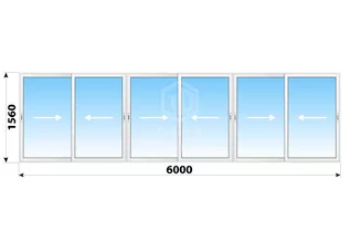 Раздвижное алюминиевое остекление балкона Башня Смирновская 6000x1560