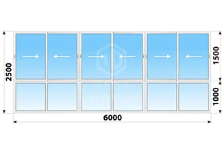 Панорамное раздвижное алюминиевое остекление 6000x2500