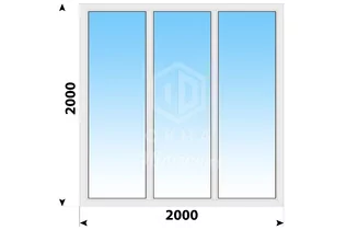 Трехстворчатое пластиковое окно в пол 2000x2000 Г-Г-Г