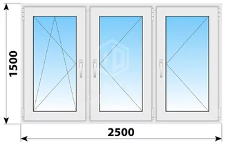 Поворотное трехстворчатоечатое пластиковое окно 2500х1500
