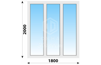 Трехстворчатое пластиковое окно в пол 1800x2000 Г-Г-Г