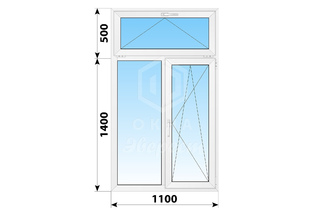Двухстворчатое Французское пластиковое окно с откидной фрамугой 1100x1900 Г-ПО