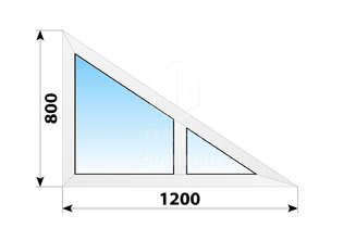 Двухстворчатое треугольное пластиковое окно 1200x800 Г-Г
