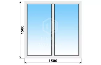Двухстворчатое пластиковое окно 1500x1500 Г-Г
