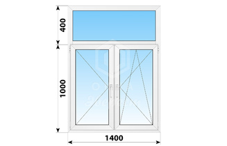 Двухстворчатое пластиковое окно с глухой фрамугой 1000x1400 П-ПО