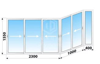 Раздвижное алюминиевое остекление балкона П-44Т 3700x1550