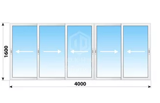 Раздвижное алюминиевое остекление балкона П-46 4000x1600