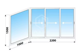 Раздвижное алюминиевое остекление балкона П-3 3200x1500