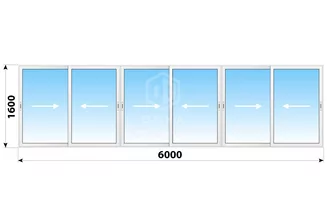 Раздвижное алюминиевое остекление лоджии 1605 6000x1600