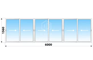 Раздвижное алюминиевое остекление лоджии Башня Вулыха 6000x1560