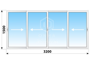 Раздвижное алюминиевое остекление балкона 1-515/9Ш 3200x1500