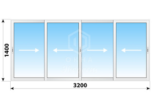 Раздвижное алюминиевое остекление балкона И-155 3200x1400