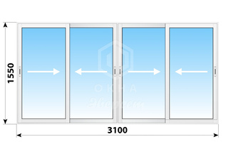 Раздвижное алюминиевое остекление лоджии 3100x1550