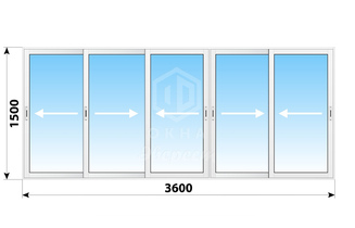 Раздвижное алюминиевое остекление балкона П-44М 3600x1500