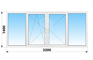 Теплое пластиковое остекление балкона П-55 3200x1400