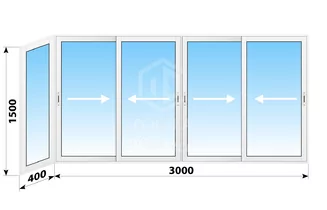 Раздвижное алюминиевое остекление балкона II-49 3400x1500