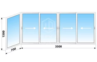 Раздвижное алюминиевое остекление балкона 1-515/9М 4200x1500