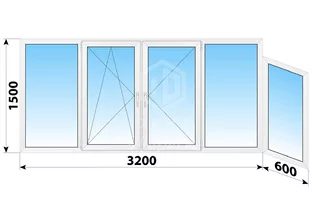 Теплое пластиковое остекление балкона 1-515/9Ш 3800x1500
