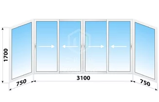 Раздвижное алюминиевое остекление балкона II-29 4600x1700