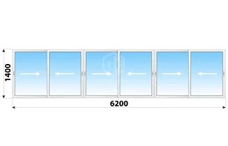 Раздвижное алюминиевое остекление балкона И-700А 6200x1400